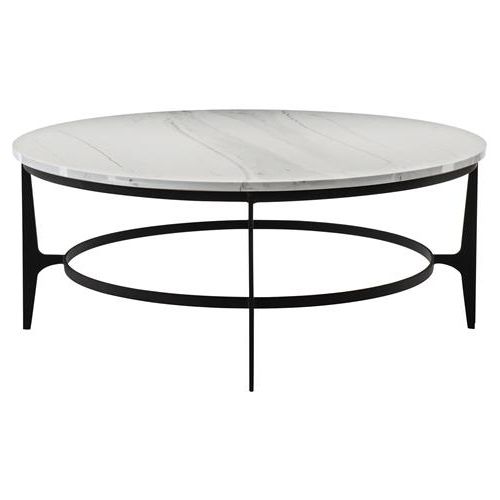 Cleo Modern Classic Round White Faux Marble Top Black Metal Round Coffee  Table 41" W – 50" W (View 13 of 20)