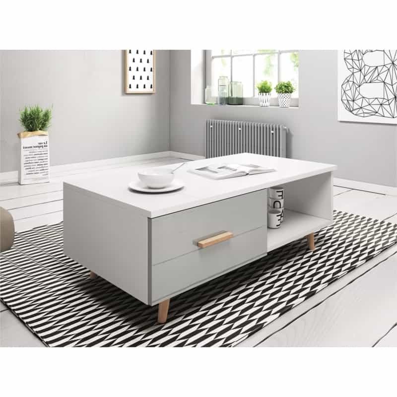 Coffee Table 2 Drawers 110 Cm Sweed (white, Grey) With Regard To Well Liked 2 Drawer Coffee Tables (View 1 of 20)