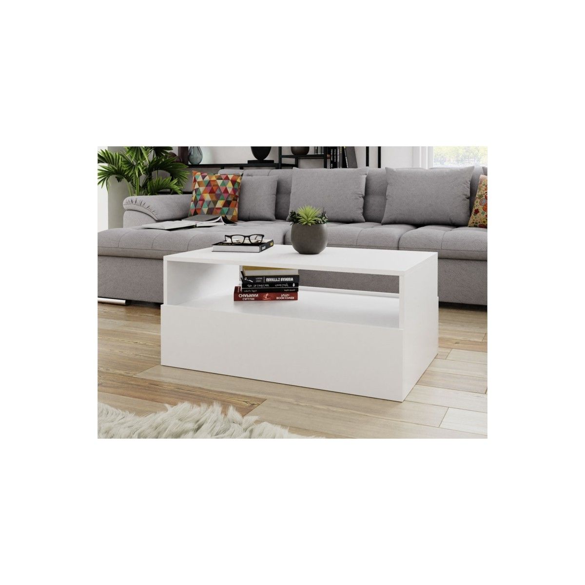 Coffee Table 2 Drawers 90 Cm Drek (white) – Amp Story 8929 Pertaining To Popular 2 Drawer Coffee Tables (View 4 of 20)