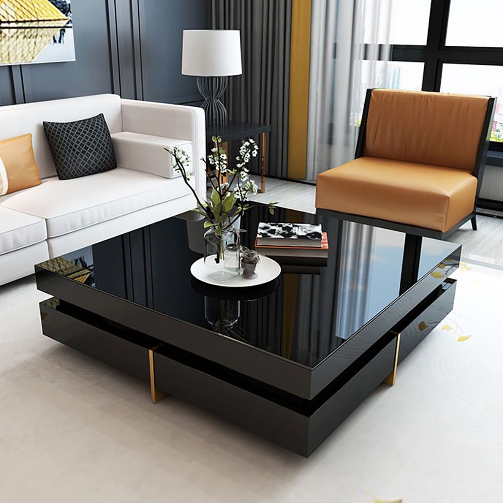 Coffee Table Square, Modern Square Coffee Table, Coffee  Table With Drawers Inside 2019 Black Square Coffee Tables (View 8 of 20)