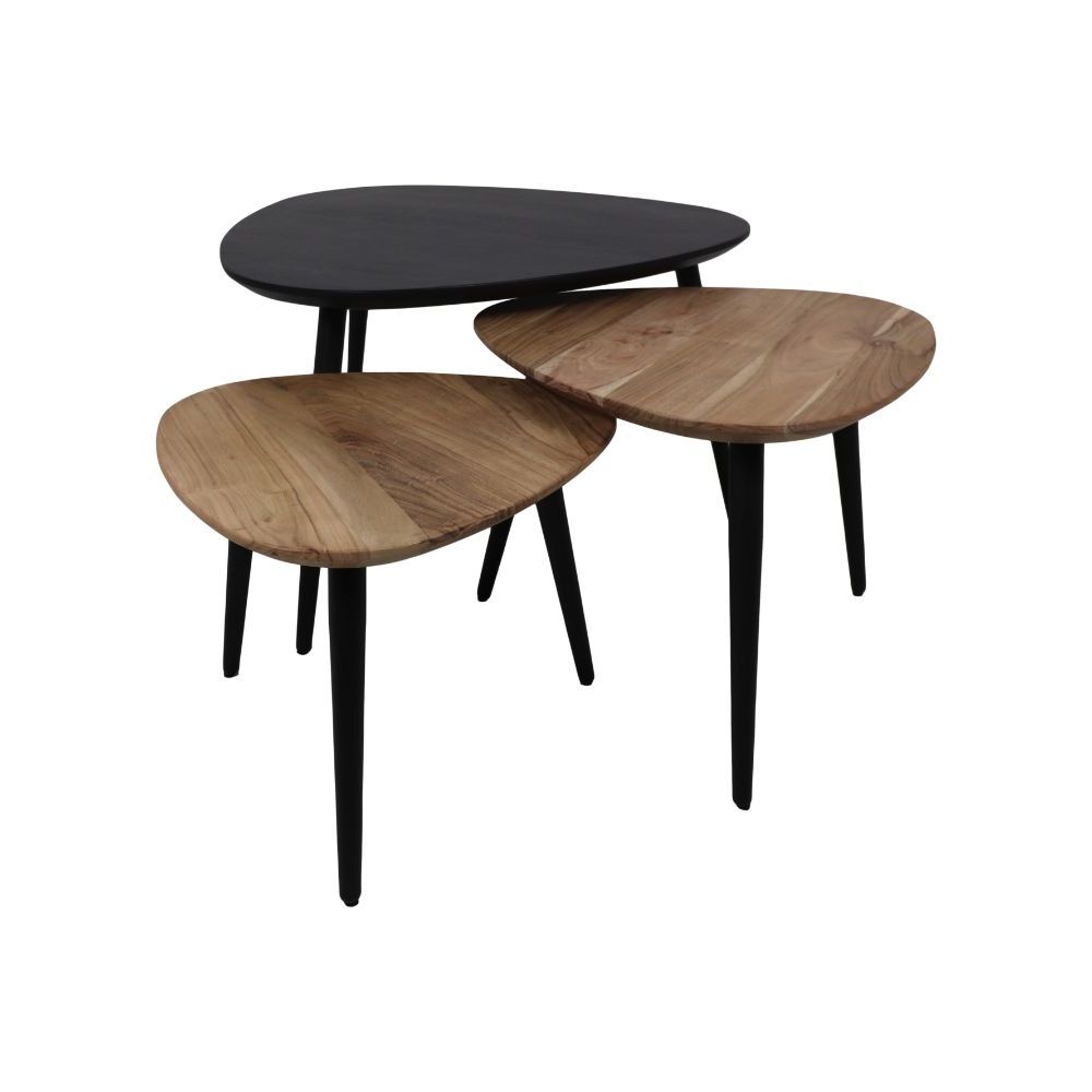 Coffee Tables Zurich – Ø70/Ø50/Ø45 – Natural/black – Acacia Wood/iron – Set  Of 3 – Coffee & Side Tables – Henk Schram Meubelen With Regard To 2020 Acacia Wood Coffee Tables (View 4 of 20)