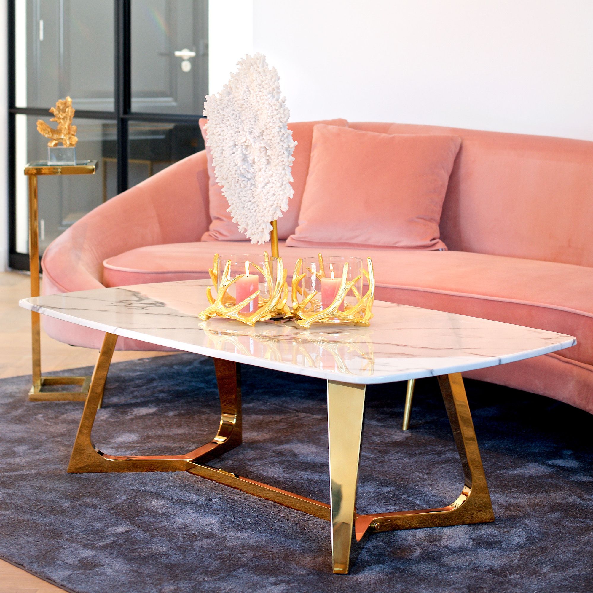 Contemporary Faux Marble And Gold Finish Coffee Table – Juliettes Interiors With Regard To Most Current Faux Marble Gold Coffee Tables (View 16 of 20)