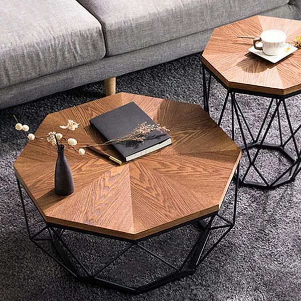Contemporary Geometric Wood Coffee Table Walnut End Table Octagonal  Tabletop Metal Base Large Homary Within Newest Modern Geometric Coffee Tables (View 14 of 20)