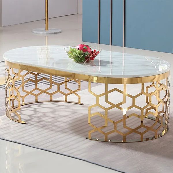Currs Glam Oval Coffee Table Marble Top With Stainless Steel Frame Homary Regarding Most Up To Date Glass Oval Coffee Tables (View 18 of 20)