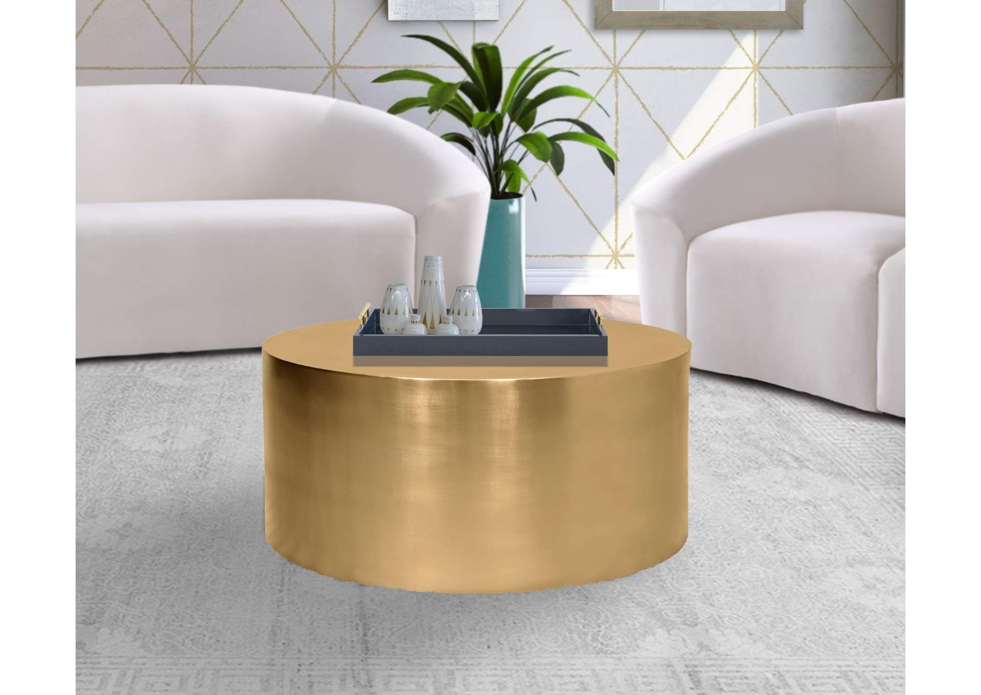 Cylinder Brushed Gold Coffee Table Harlem Furniture Throughout Well Known Satin Gold Coffee Tables (Gallery 20 of 20)