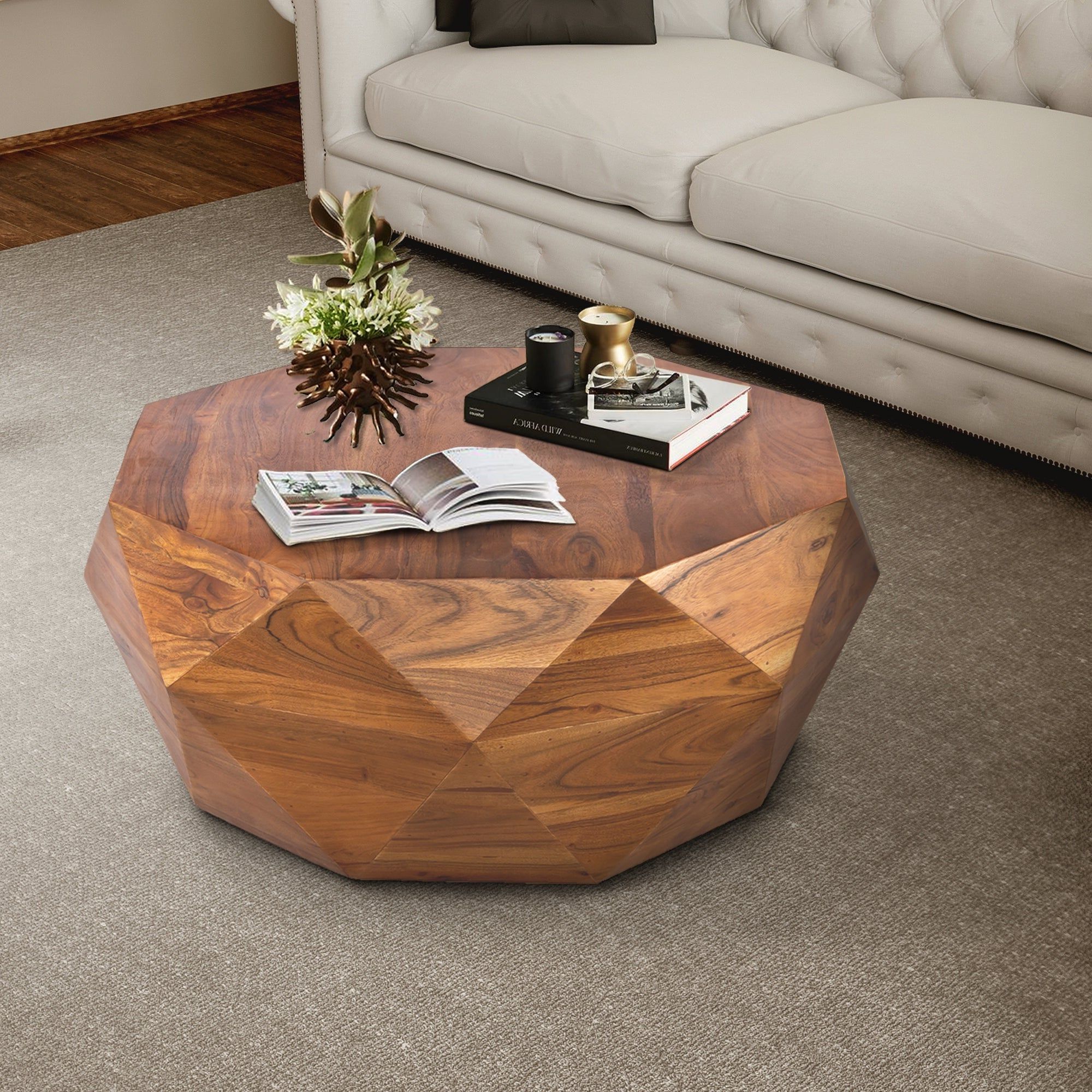 Diamond Shape Acacia Wood Coffee Table With Smooth Top, Dark Brown – On  Sale – Overstock – 28698302 Throughout Popular Diamond Shape Coffee Tables (View 13 of 20)