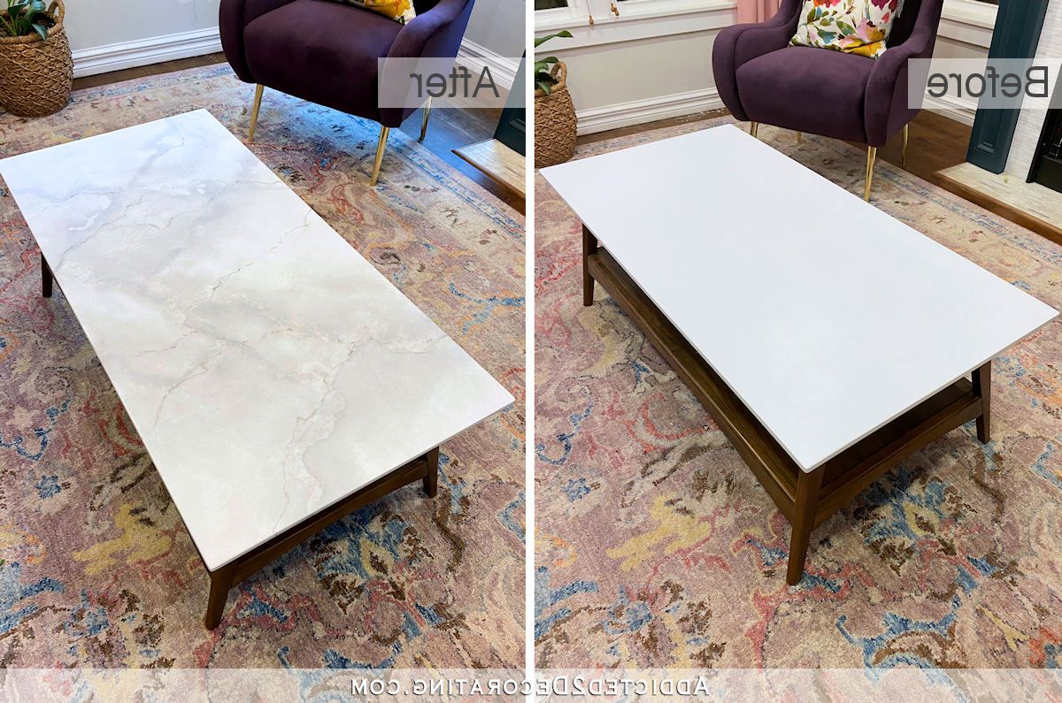 Diy Faux Painted Marble Coffee Table – Addicted 2 Decorating® Pertaining To Well Known Faux Marble Top Coffee Tables (View 3 of 20)