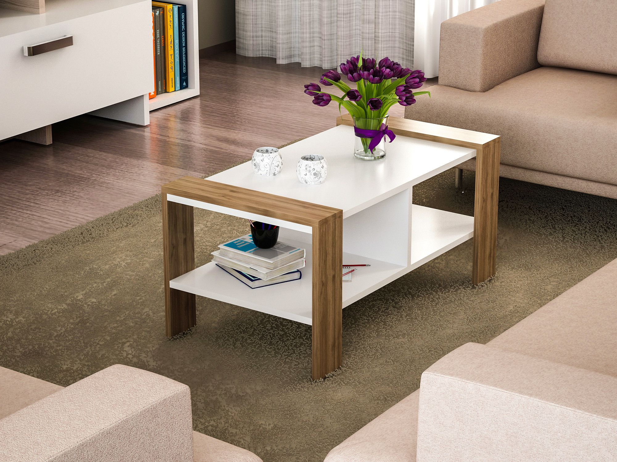 Erica – White, Walnut Coffee Table 756frn2811 – White  Walnut Intended For 2019 Melamine Coffee Tables (View 2 of 20)