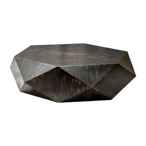 Faceted Large Round Wood Coffee Table Modern Geometric Block Solid 50 In (View 5 of 20)