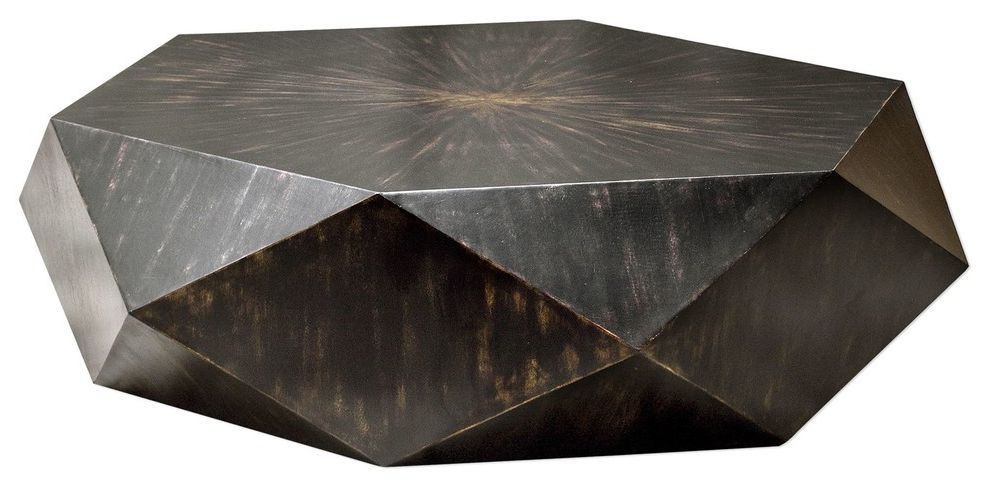 Faceted Large Round Wood Coffee Table, Modern Geometric Block Solid –  Contemporary – Coffee Tables  My Swanky Home (View 1 of 20)