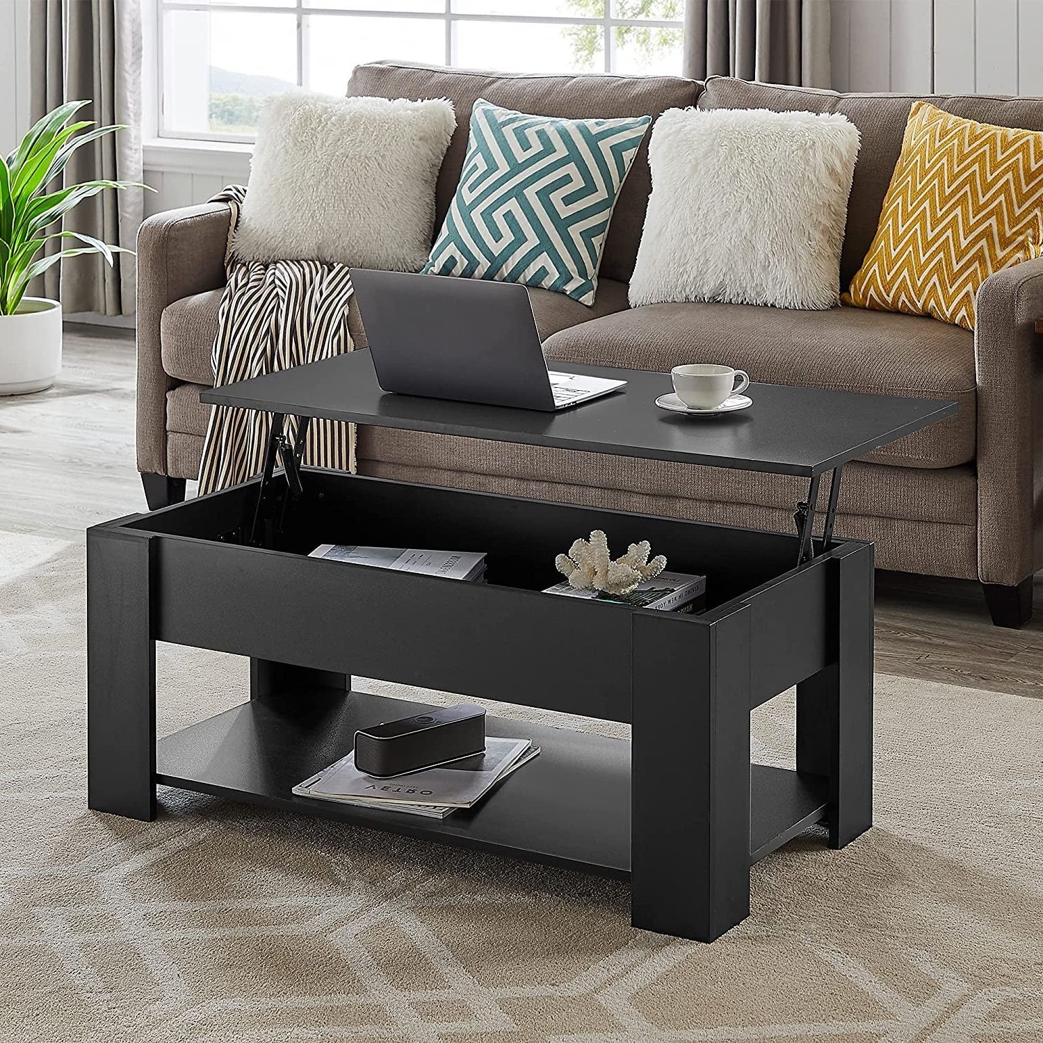 Famous Coffee Tables With Compartment Regarding Lift Top Coffee Table With Hidden Compartment And Storage Shelf – Overstock  –  (View 10 of 20)