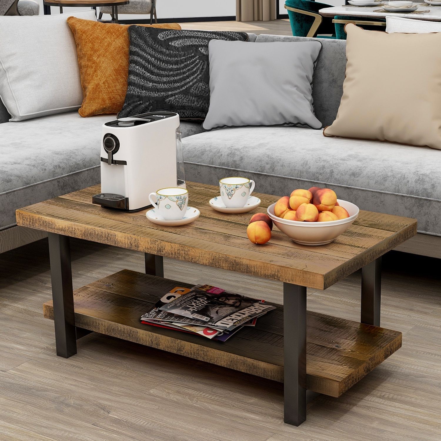 Fashionable Rustic Natural Coffee Tables Inside Nestfair Rustic Natural Coffee Table With Storage Shelf – On Sale –  Overstock –  (View 17 of 20)