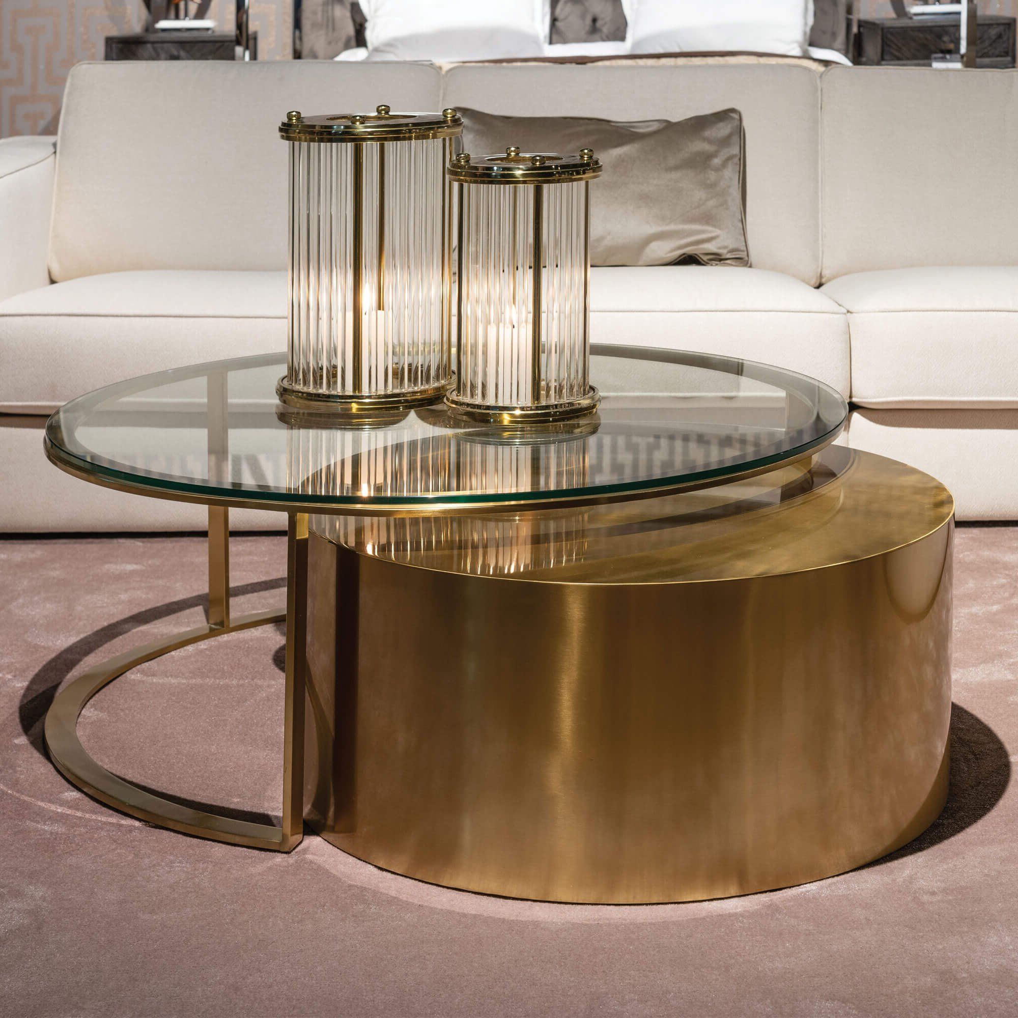 Favorite Satin Gold Coffee Tables For Ophelia Brushed Gold & Glass Set Of 2 Coffee Tables (View 2 of 20)