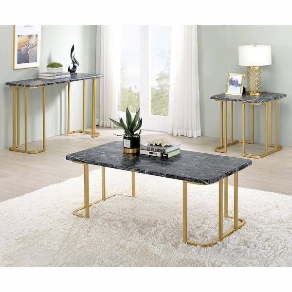 Furniture Of America Pasadina 47.25 In. Gold Coating And Black Rectangular Faux  Marble Top Coffee Table Idf 4564bk C – The Home Depot With Regard To Most Recently Released Faux Marble Top Coffee Tables (Gallery 19 of 20)