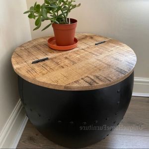 Industrial Coffee Table Round Metal Storage Solid Wood Unit – Unique Home  Furniture For Trendy Round Industrial Coffee Tables (Gallery 20 of 20)
