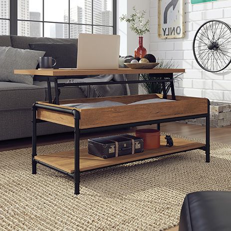 Iron City Lift Top Coffee Table Checked Oak (427122) – Sauder Pertaining To Well Known Lift Top Coffee Tables (View 12 of 20)