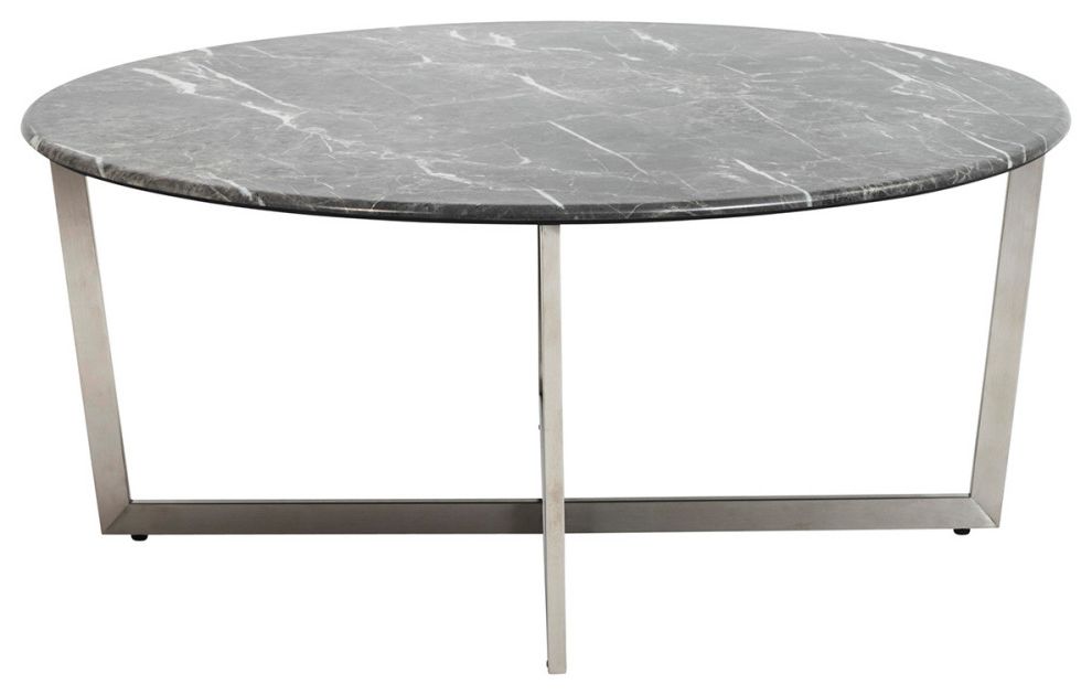 Llona 36" Round Coffee Table In Marble Melamine With Stainless Steel Base –  Contemporary – Coffee Tables  Euro Style (View 1 of 20)