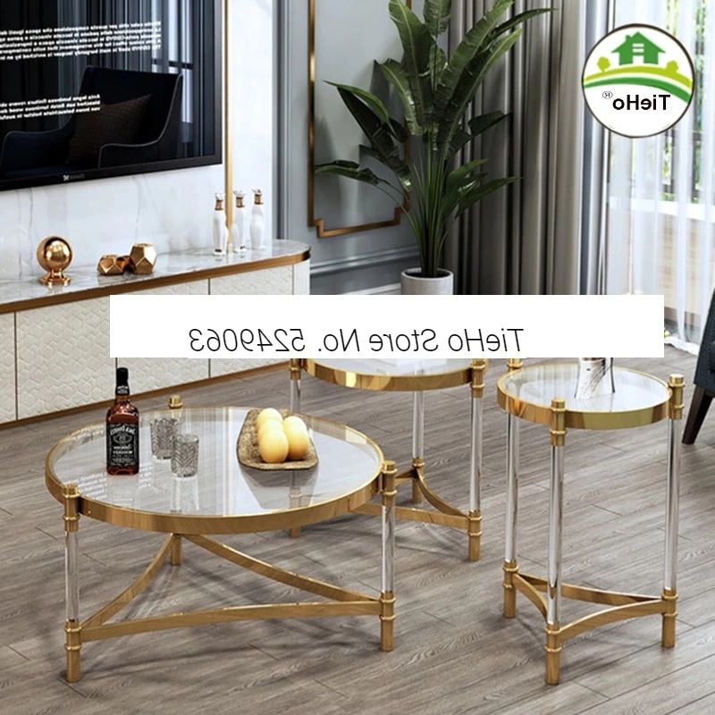 Luxury Coffee Table Side Table Set Gold Stainless Steel Transparent Acrylic  Legs Tempered Glass Table Top Living Room Furniture – Coffee Tables –  Aliexpress Within Most Current Stainless Steel And Acrylic Coffee Tables (View 2 of 20)