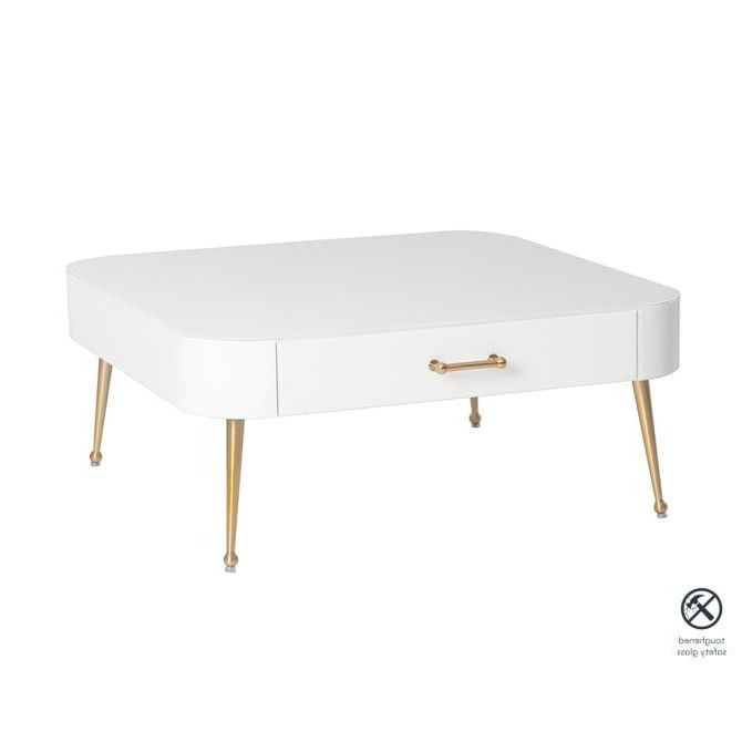 Mason White Glass Coffee Table – Brushed Gold Legs Within Latest Satin Gold Coffee Tables (View 7 of 20)