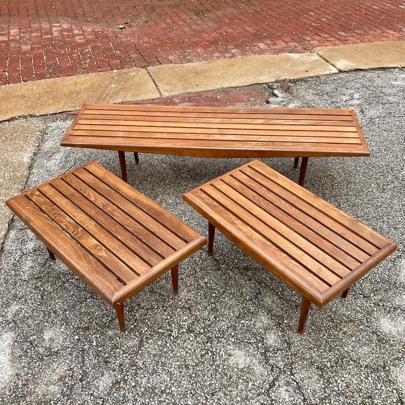 Mcm Wood Slat Coffee & Side Tables – Vintage Midcentury Occasional Tables –  Sweet Modern, Akron, Oh Inside Newest Slat Coffee Tables (View 7 of 20)