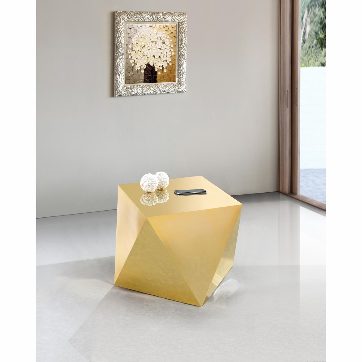 Meridian 222gold E Gemma Diamond Shape End Table In Gold Stainless Steel For Well Known Diamond Shape Coffee Tables (View 6 of 20)