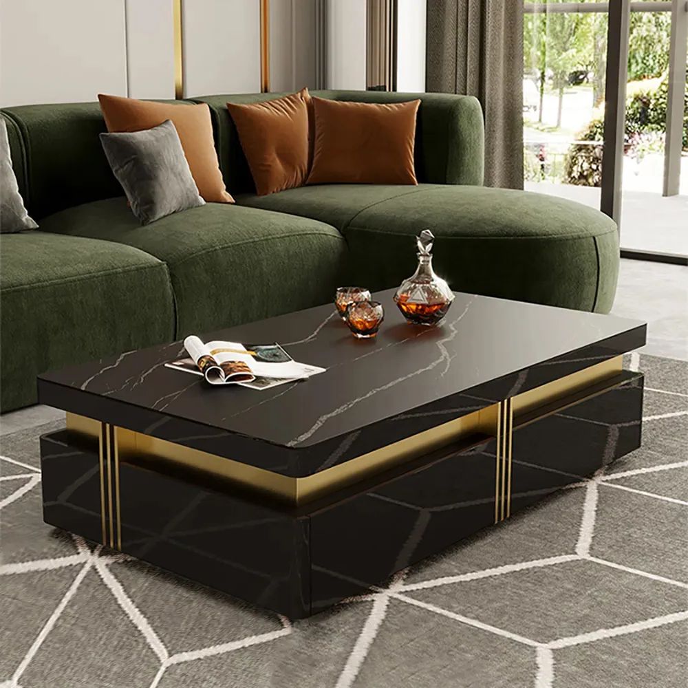 Modern Coffee Table With Storage In Black Center Table With Stainless Steel  Base Homary In 2020 Contemporary Coffee Tables With Shelf (View 5 of 20)