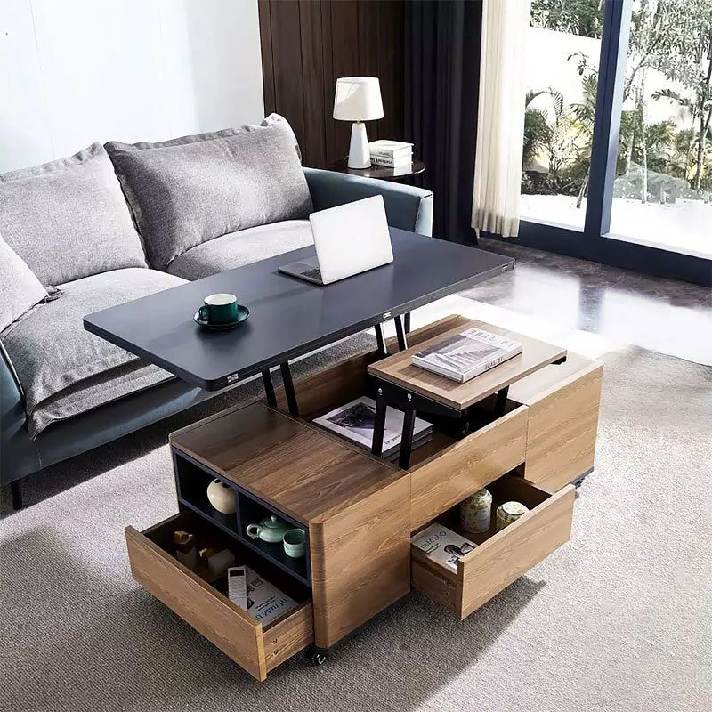 Modern Lift Top Coffee Table Multi Functional Table With 3 Drawers In  Walnut & Black Homary With Regard To Newest Lift Top Coffee Tables (View 10 of 20)