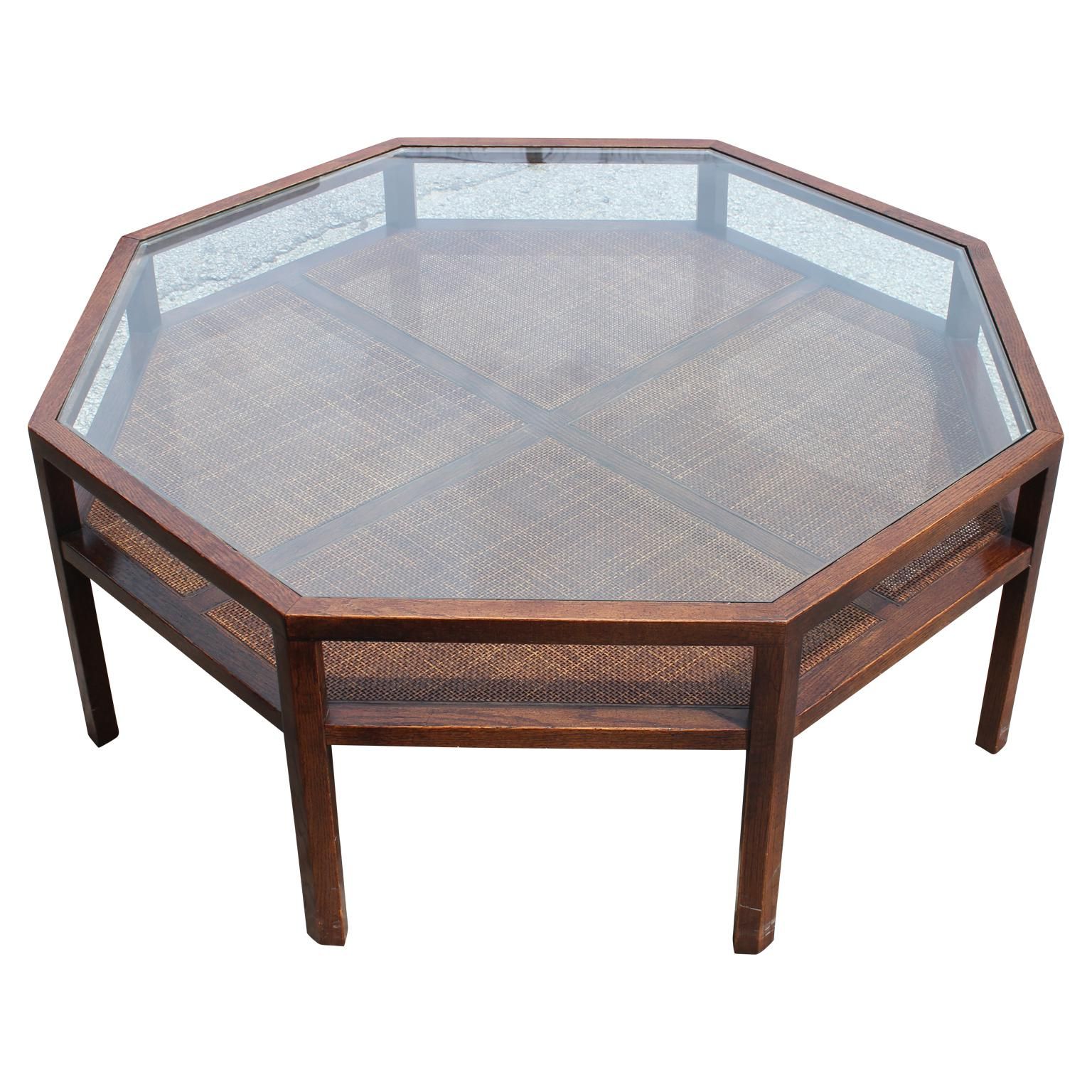 Modern Octagon Or Round Walnut Coffee Table With Glass Top At 1stdibs Throughout Most Up To Date Octagon Glass Top Coffee Tables (View 6 of 20)