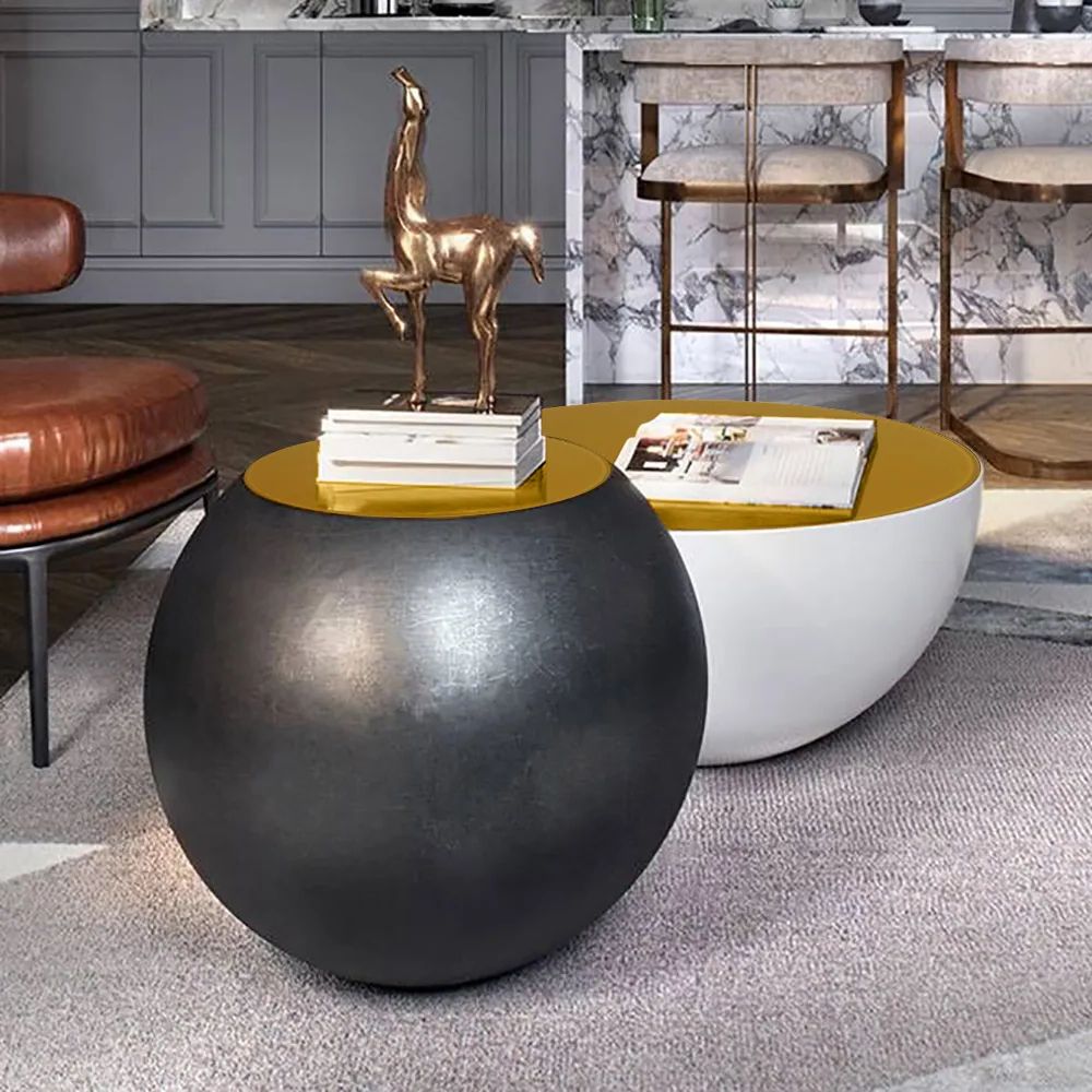 Modern Round Drum Coffee Table Bowl Shaped Black Accent Table With Yellow  Top 1 Piece Homary Regarding 2019 Black Accent Coffee Tables (Gallery 19 of 20)
