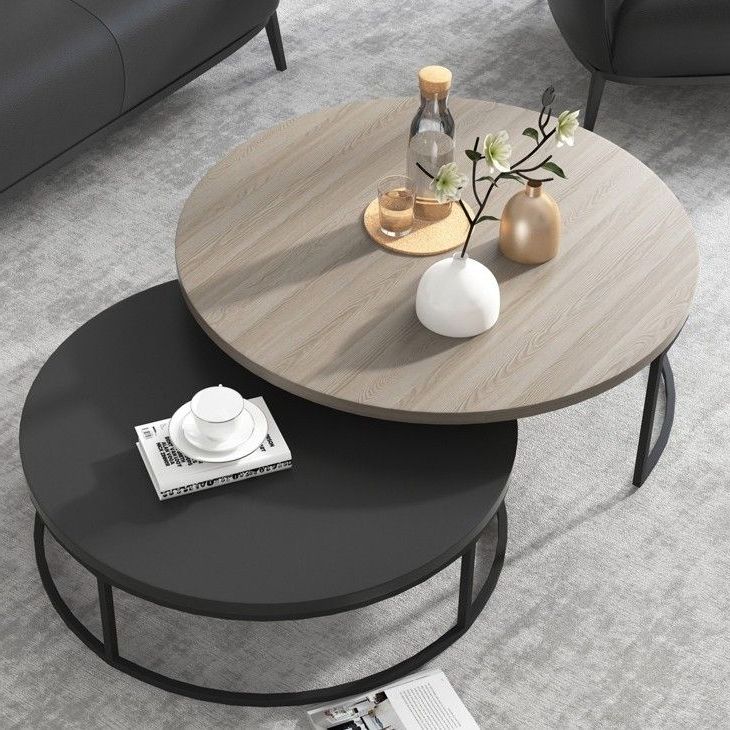 Modern Round Nesting 2 Piece Extendable Gray & Black Living Room Accent  Coffee Table (View 10 of 20)