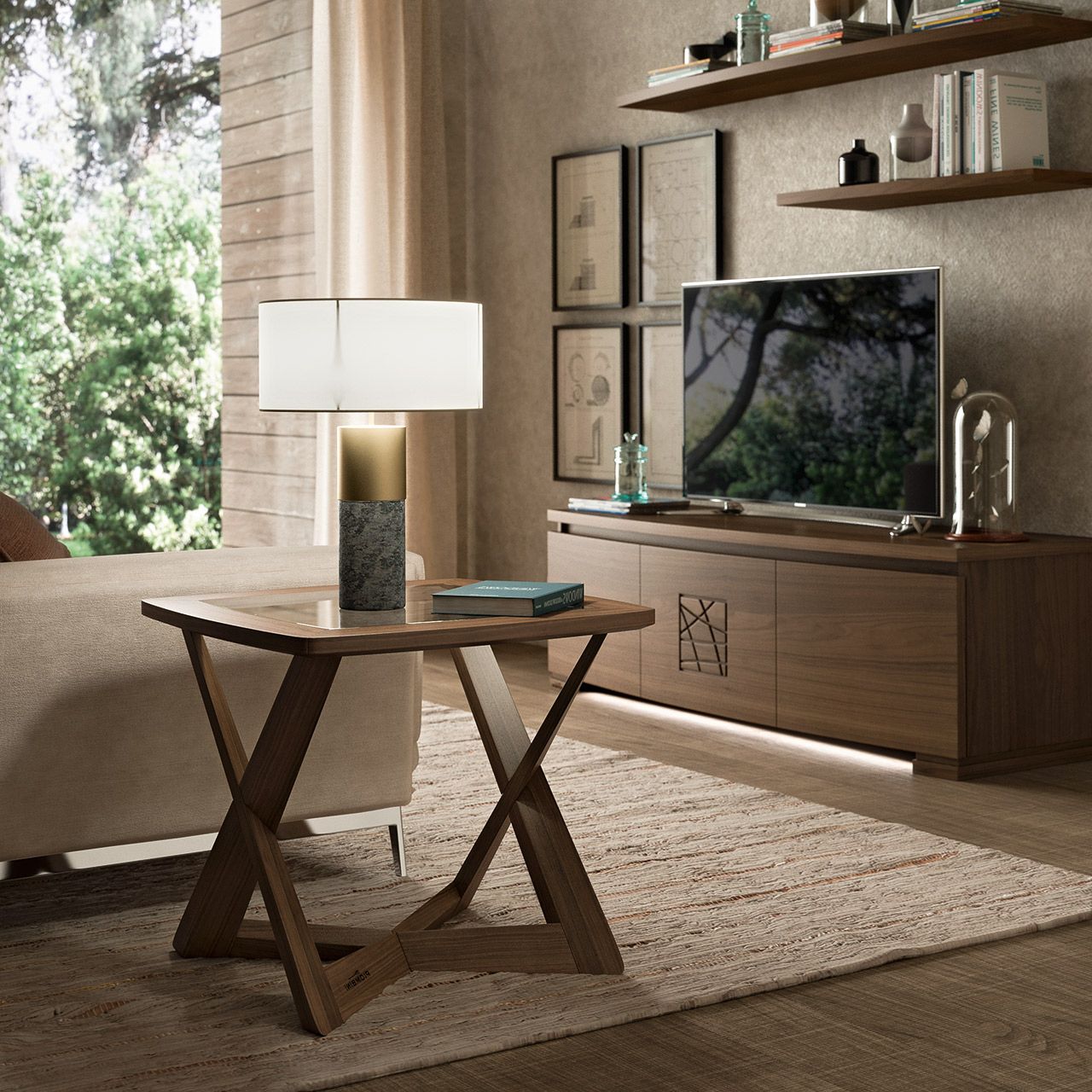 Modern Square Walnut Coffee Table With Tempered Glass Top – Mobili Piombini Pertaining To Most Recent Tempered Glass Top Coffee Tables (View 8 of 20)