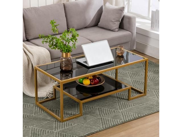 Most Popular Glass Coffee Tables With Storage Shelf Intended For Cosvalve Tempered Glass Coffee Table Gold Accent Side Table With Storage  Shelf Living Room Home Furniture – Newegg (Gallery 19 of 20)