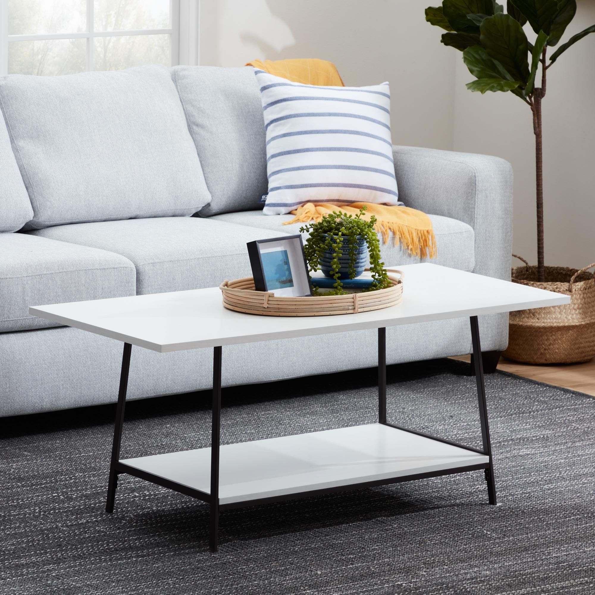 Most Popular Medium Coffee Tables Pertaining To Gap Home Wood And Metal Rectangle Coffee Table, Medium Oak – Walmart (View 13 of 20)