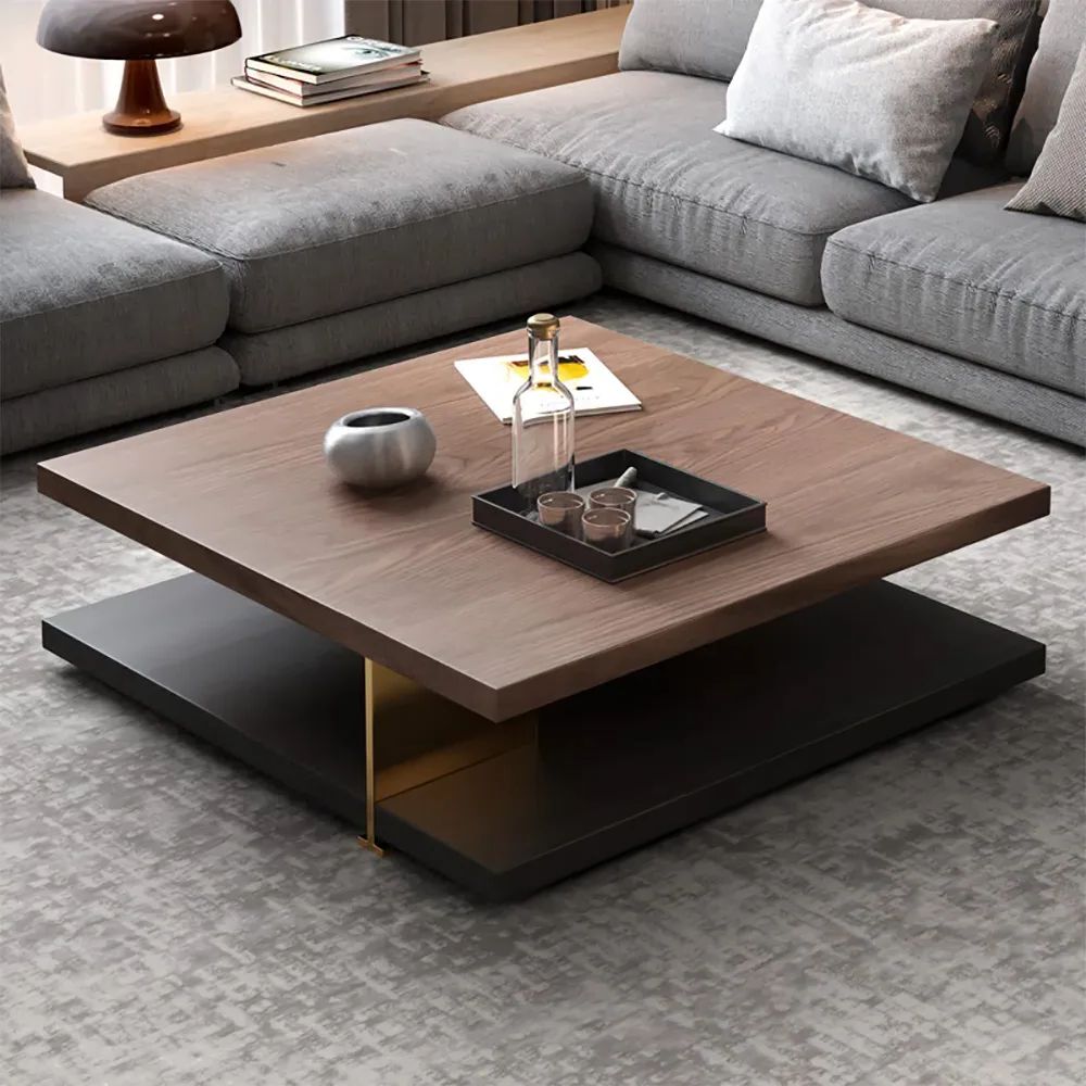 Most Recent Black Accent Coffee Tables In Industrial Black & Walnut Square Pedestal Coffee Table Solid Wood Accent  Table Homary (View 13 of 20)