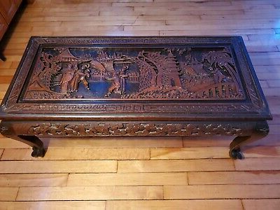 Most Recent Wooden Hand Carved Coffee Tables Inside Antique Chinese Coffee Table Hand Carved Wood Dark Brown 41×19×16" (View 18 of 20)