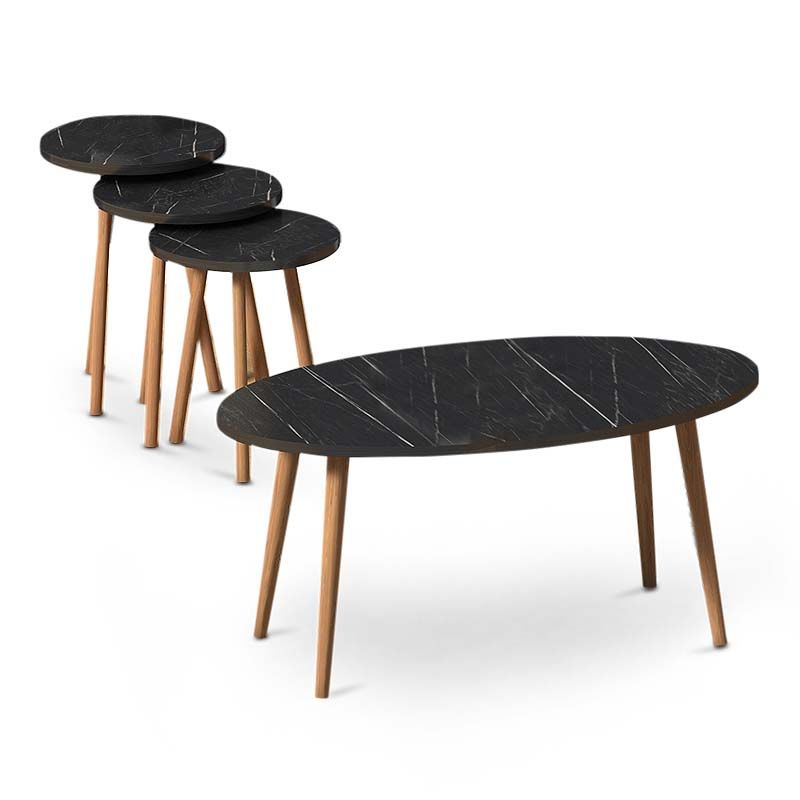 Most Recently Released Marble Melamine Coffee Tables For Elips Megapap Melamine Coffee Table + Side Tables In Black Marble Effect  Color 90x50x41cm (View 8 of 20)