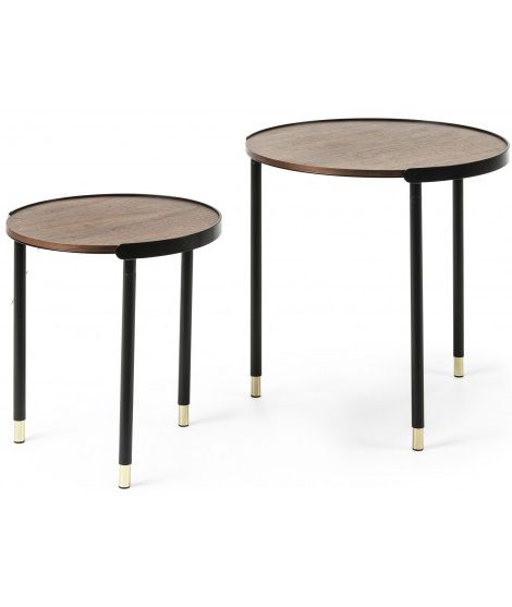 Most Recently Released Metal Base Coffee Tables For Noura Set Of 2 Coffee Tables In Metal And Walnut (View 5 of 20)