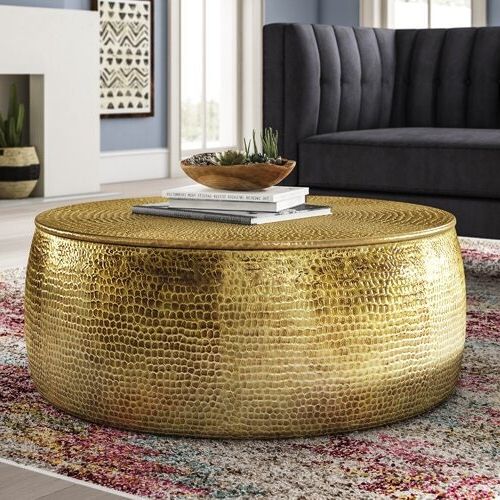 Most Up To Date Drum Shaped Coffee Tables Intended For Wooden Indian Hammer Brass Punched Round Coffee Table – Etsy (Gallery 19 of 20)