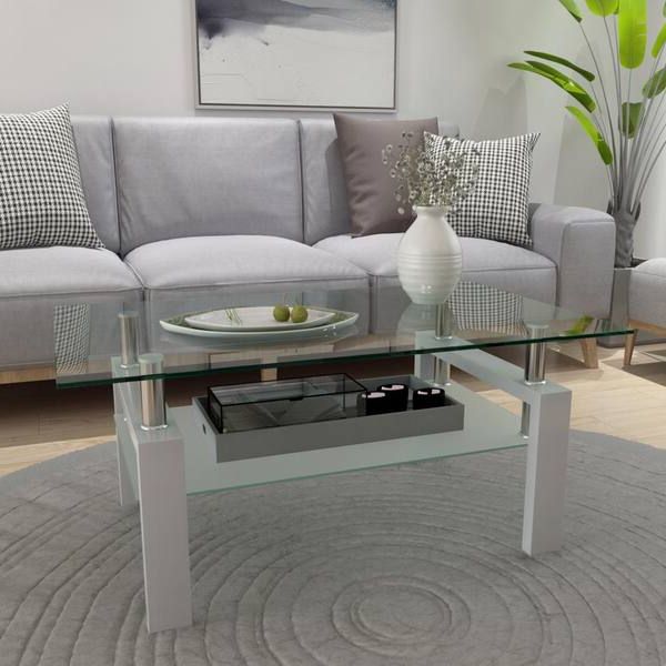 Most Up To Date Glass Coffee Tables With Storage Shelf Regarding Veryke 39.37 In (View 17 of 20)