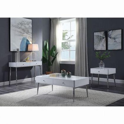 Most Up To Date Splayed Metal Legs Coffee Tables Regarding Acme Furniture 87150 White High Gloss & Chrome Contemporary Table (Gallery 20 of 20)