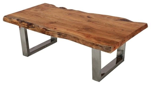 Natural Acacia Wood & Steel Rustic Live Edge Coffee Table – Contemporary – Coffee  Tables  Sierra Living Concepts Inc (View 17 of 20)