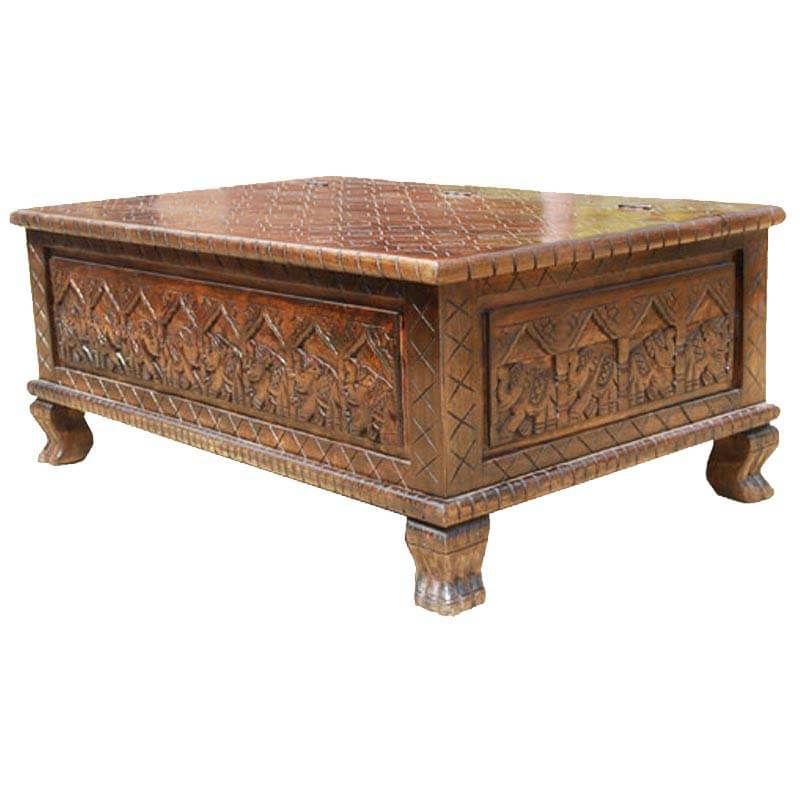 New Delhi Elephant Hand Carved Rustic Solid Wood Coffee Table Chest Regarding 2020 Wooden Hand Carved Coffee Tables (View 5 of 20)