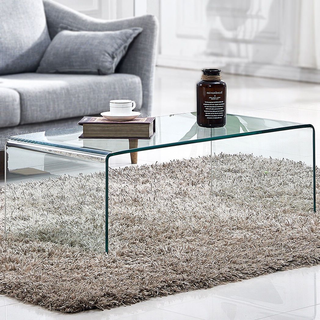 Newest Tempered Glass Coffee Tables Throughout Modern Rectangular Waterfall Design Tempered Glass Coffee Table  634923933215 (Gallery 20 of 20)