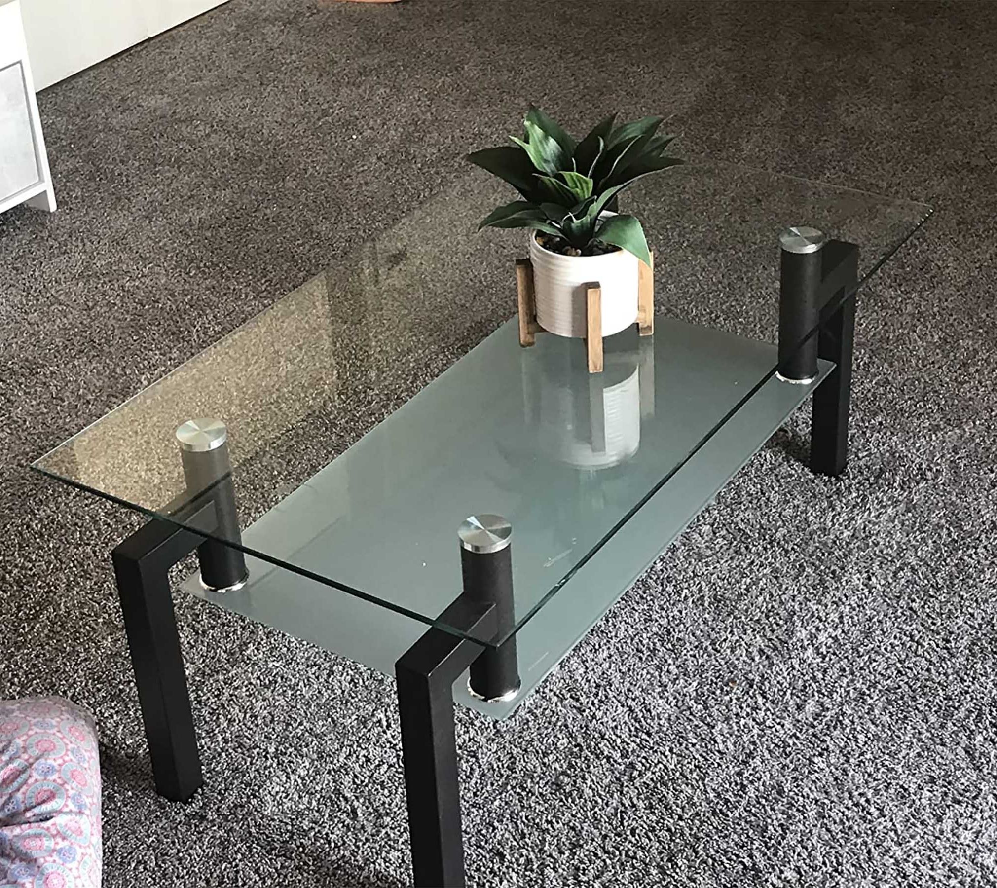 Orren Ellis Modern Glass Coffee Table With Storage,2 Tier Center Clear Coffee  Tables With Tempered Glass Tabletop & Metal Legs For Living Room (View 15 of 20)