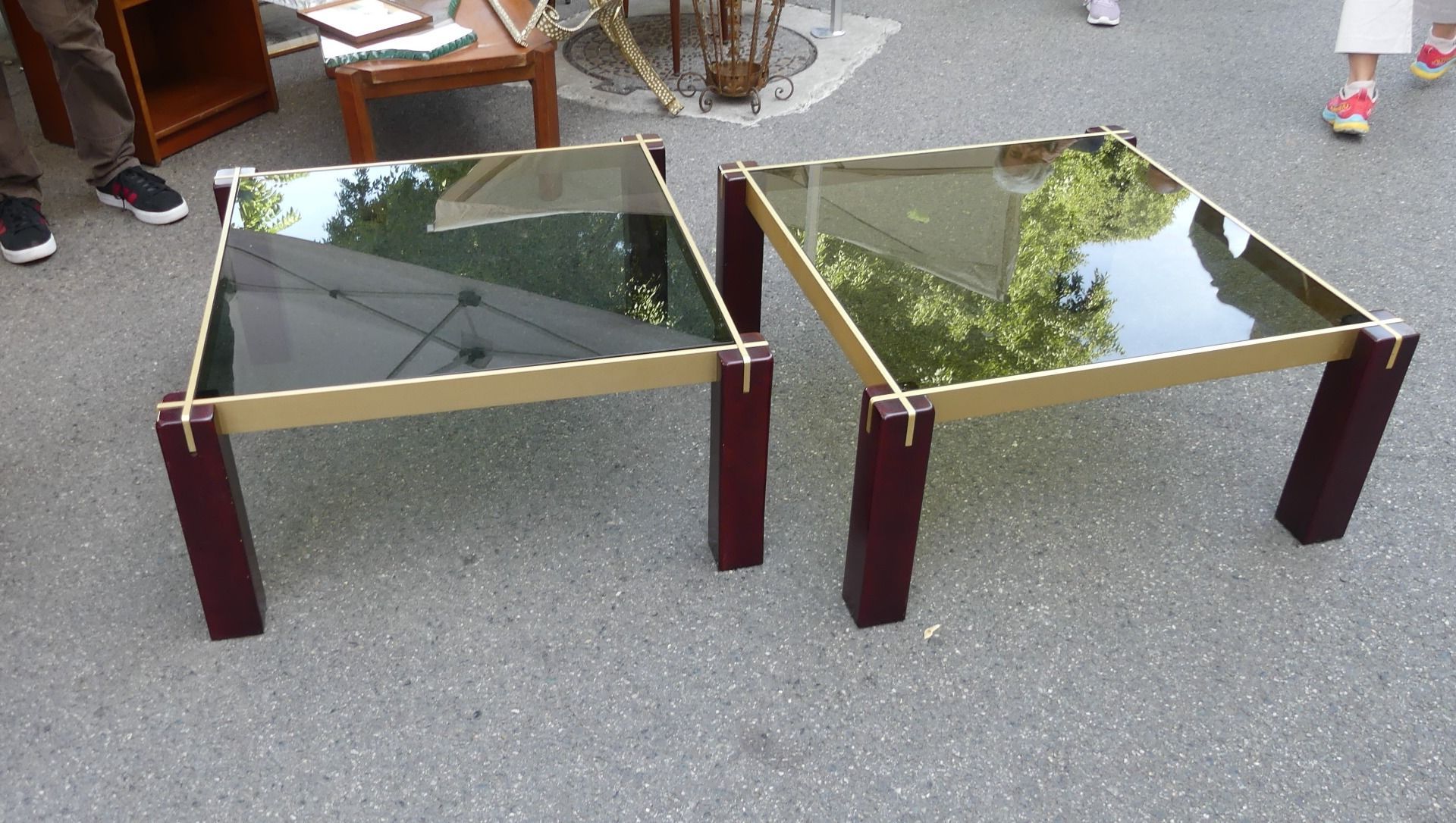 Pair Of Vintage Coffee Tables With Smoked Glass Top Regarding Well Known Glass Topped Coffee Tables (View 6 of 20)
