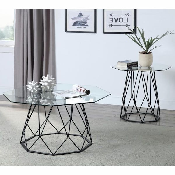 Popular Octagon Glass Top Coffee Tables Pertaining To Furniture Of America Mysen 36 In. Sand Black Powder Coating Octagon Glass  Top Coffee Table Idf 4374bk C – The Home Depot (Gallery 19 of 20)