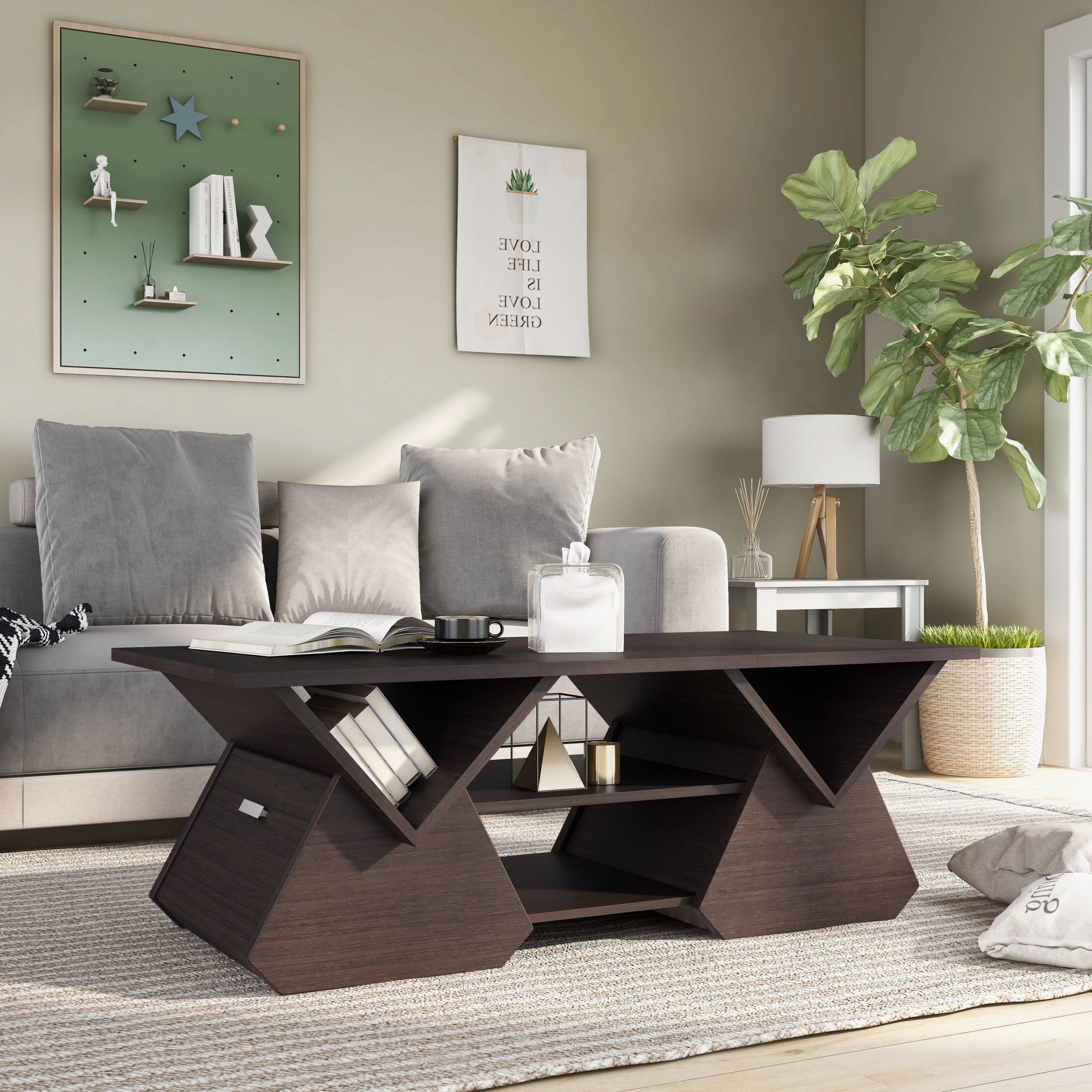 Preferred Modern Geometric Coffee Tables In Furniture Of America Fore Modern Espresso 47 Inch 4 Shelf Coffee Table – On  Sale – Overstock –  (View 11 of 20)