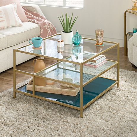 Preferred Satin Gold Coffee Tables Pertaining To Coral Cape Metal Coffee Table Satin Gold (423525) – Sauder (View 18 of 20)