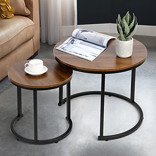 Preferred Wood Accent Coffee Tables Within Creative Home Nesting Coffee 2 Table Set For Living Room And Office, Round Wood  Accent Side Coffee Tables With Sturdy Metal Frame In Ready To Assemble  Form: Buy Online At Best Prices (View 16 of 20)