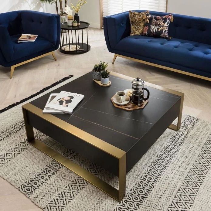 Quatropi Coffee Table Square Matte Black With Brass Frame & Black Ceramic  Top – Quatropi With Most Current Matte Coffee Tables (View 6 of 20)